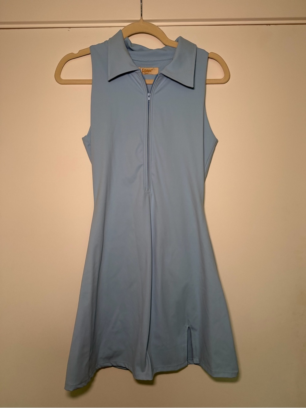 Sleeveless Light Blue Polo Dress with Zip Front